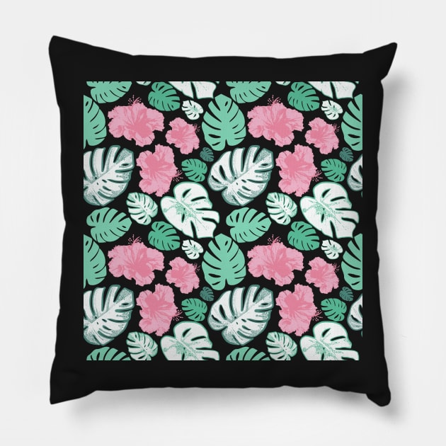 Cute tropical leaves and florals Pillow by annaleebeer