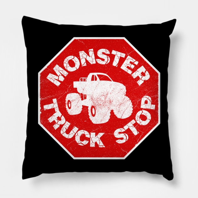 Monster Truck Stop - Monster Truck Stop Sign Pillow by bonmotto