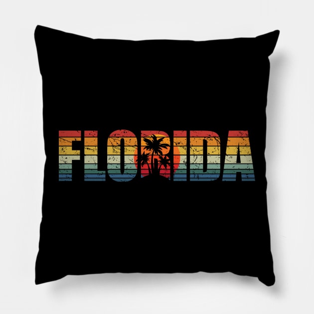 Retro Florida with Palm Trees and Sunset Pillow by hobrath