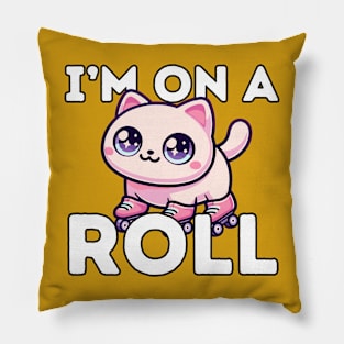 On a Roll- Rollerblading Cat Pillow