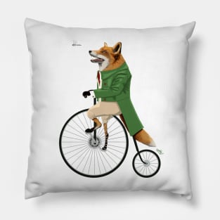 Fox riding bike in chase of dragonfly Pillow