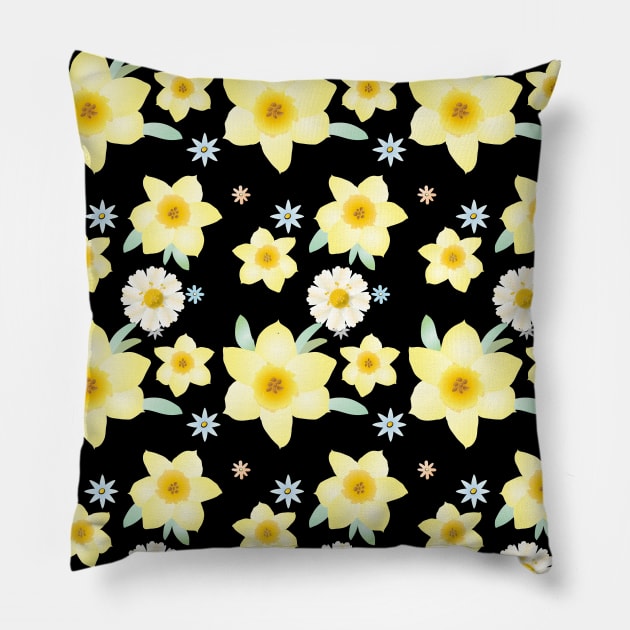 Wildflowers Watercolor Painting Pattern Beautiful Gifts, Daffodil Yellow Flowers, Floral Modern Design Spring Time Birthday, Funny Summer Anniversary, Holiday Presents for girl Pillow by sofiartmedia