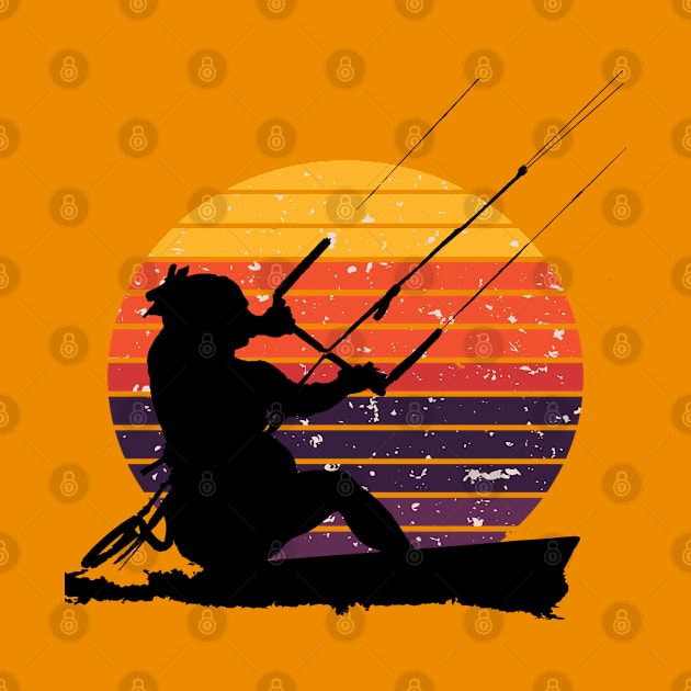 Kitesurfer Action Water Sports Artistic Silhouette Retro Sunset by taiche