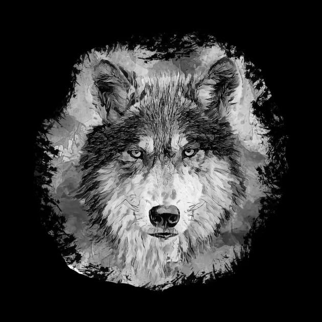 Wolf face black and white painted design by colorbyte