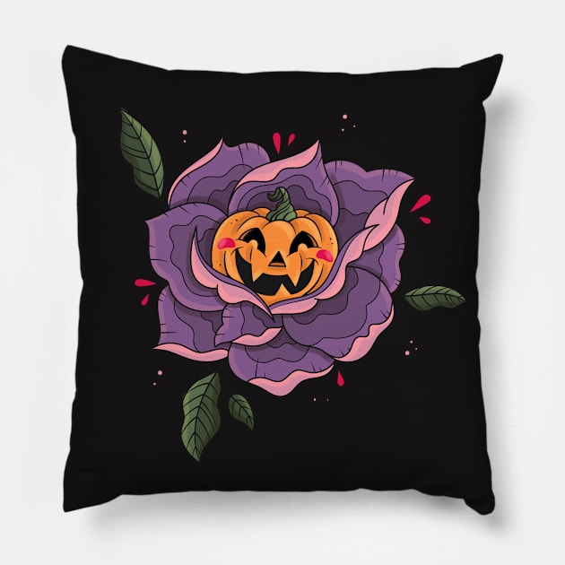 PUMPKIN ROSE Pillow by bratcave.studio