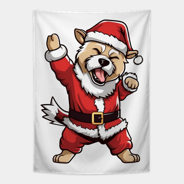 Cartoon Christmas Siberian Husky Dog Dancing Tapestry by Chromatic Fusion Studio