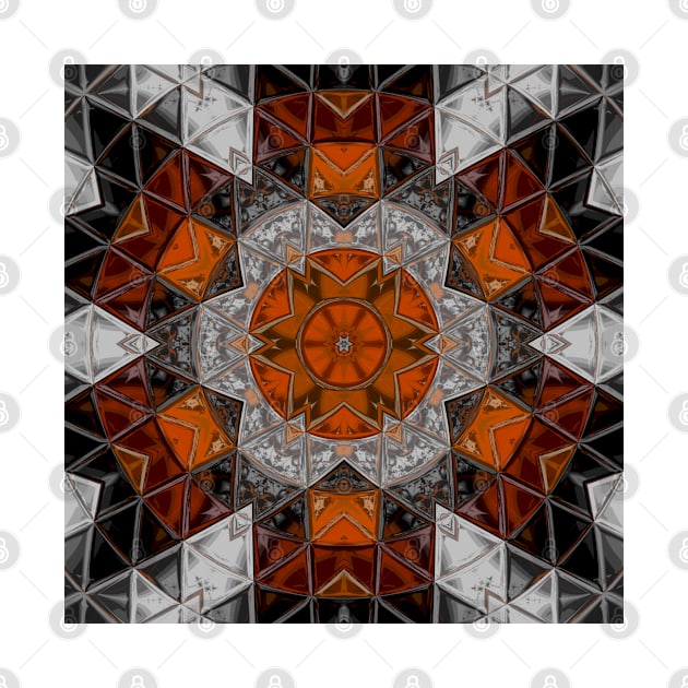 Mosaic Mandala Flower Orange White and Black by WormholeOrbital