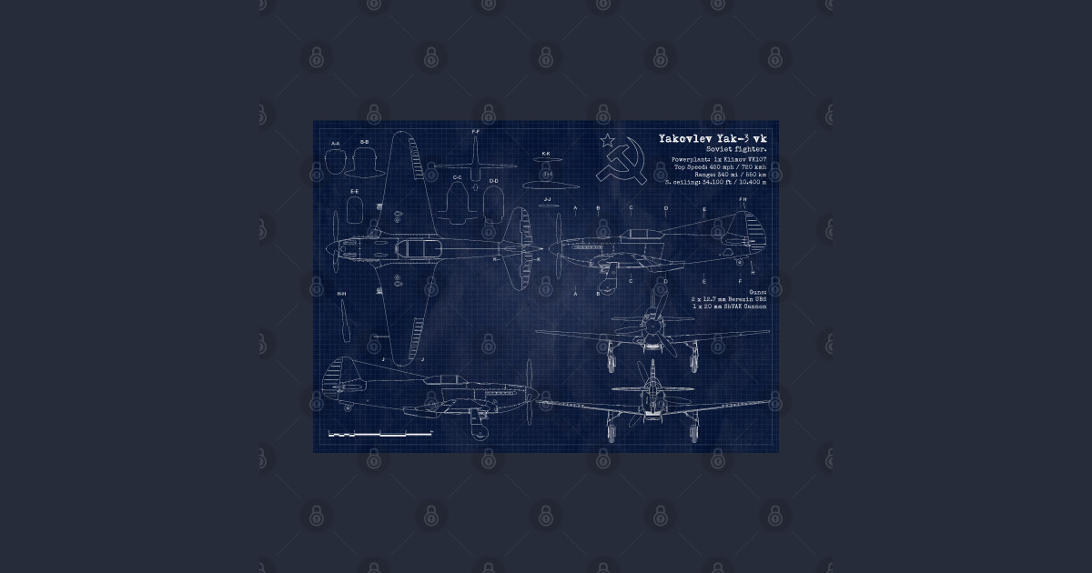 Yakovlev Yak3 URSS Blueprint - Aircraft - T-Shirt | TeePublic