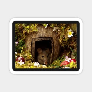 little mouse in a log pile house Magnet