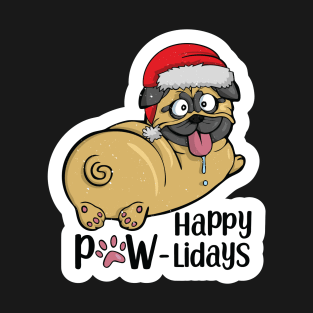 Happy Pow Lidays Christmas With Dog Santas Hat T-Shirt