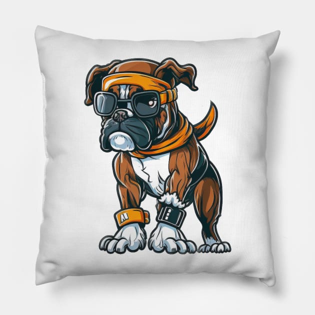 Ride with Purpose: GreenBubble's Snowboarding Boxer Dog Print Pillow by Greenbubble