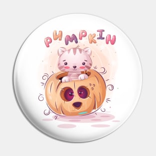 Funny cat Halloween -  New Year - Pumpkin - Kitty Pin