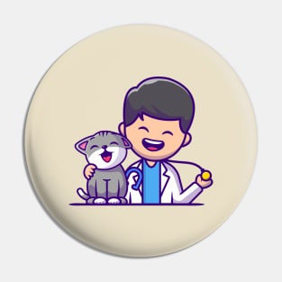 Veterinarian With Cat And Stethoscope Pin