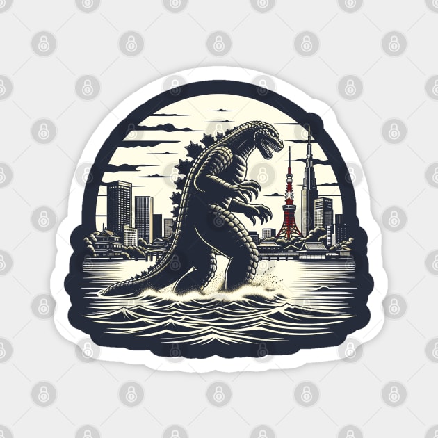 Vintage Godzilla Awakens: The Ultimate Sci-Fi Gift Magnet by Klimek Prints