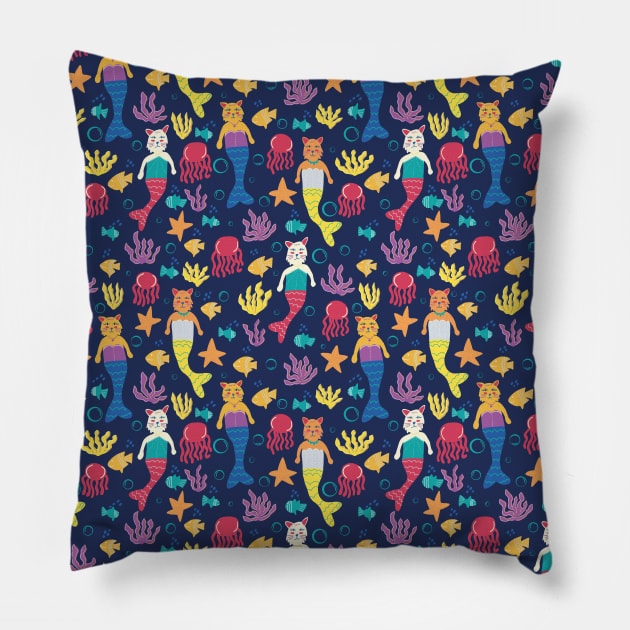 Cat Mermaids Pattern Pillow by LozzieElizaDesigns