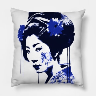 Blue geisha modern art style Pillow