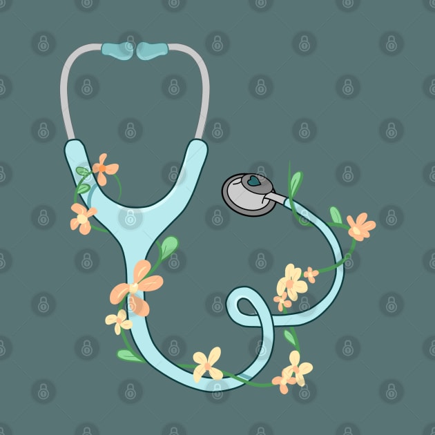 Blue stethoscope with flowers by Dr.Bear