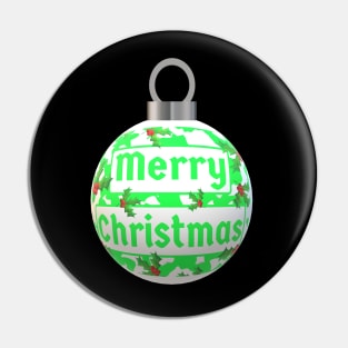 Christmas Tree Ornament with Merry Christmas, Green and White Peppermint and Red Holly Berries Pin