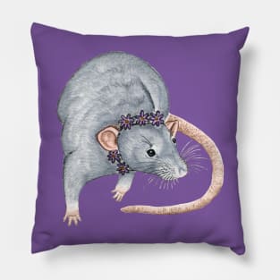 Grey Rat with Flower Headband Pillow