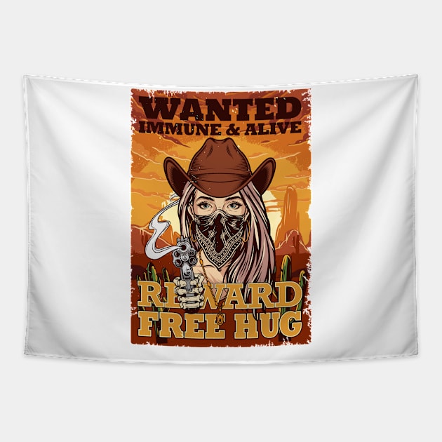 Wanted Social Distancing Free Hug Cool Cowgirl Sunset Gift Tapestry by peter2art