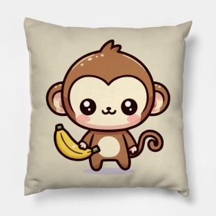 cute baby monkey carrying a banana Pillow