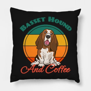 Basset Hound And Coffee Dog puppy Lover Cute Sunser Retro Pillow