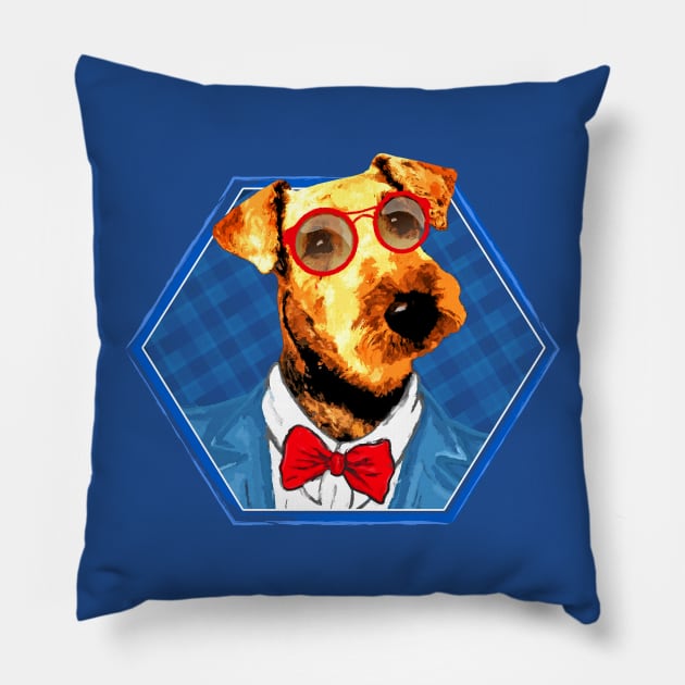 Hipster Airedale Terrier Pillow by Nartissima