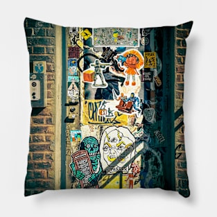 New York Street Graffiti Sticker Art Pillow