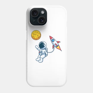 Astronaut With Rocket Towards The Moon Phone Case