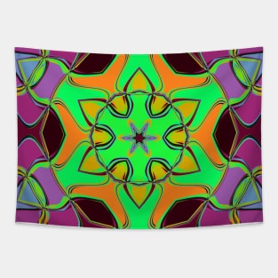 Cartoon Mandala Flower Green Orange and Pink Tapestry