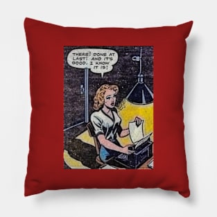 Comic art woman at typewriter Pillow