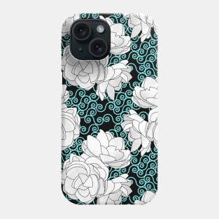 Sampaguita with Teal Swirls on Black Vertical Phone Case