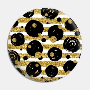 Glitter Chic Pattern 06 | Black Polka Dots and Gold Lines Pin