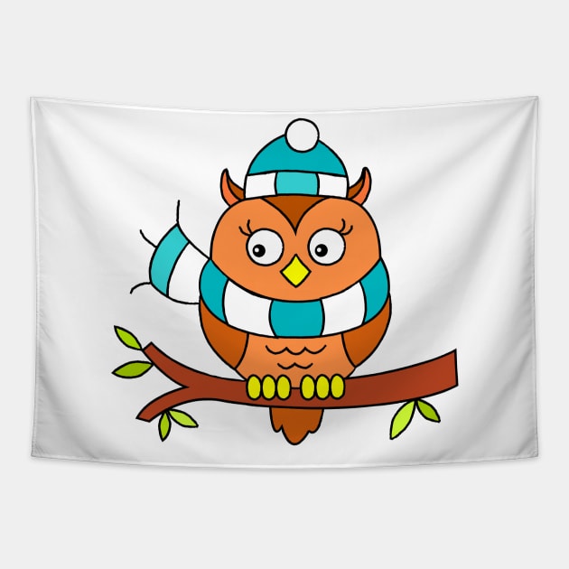 Baby Owl with Scarf Girls Women Tapestry by samshirts