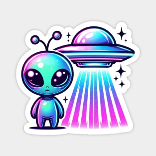 Kawaii Neon Alien Ufo Cute Holographic Chibi Magnet