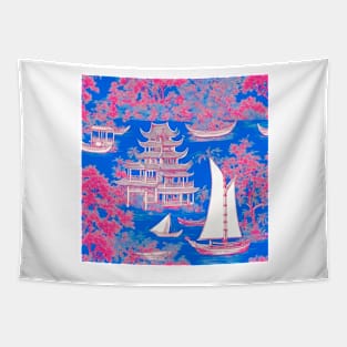 Blue and red traditional chinoiserie Tapestry