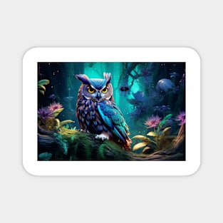 Owl Animal Bird Wildlife Wilderness Colorful Realistic Illustration Magnet