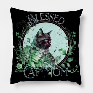 Mother's Day Blessed Cat Mom Mint Nip Green Pillow