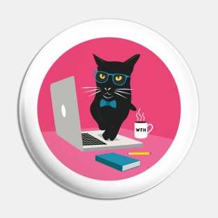 Work From Home Cat (Circle Design) Pin