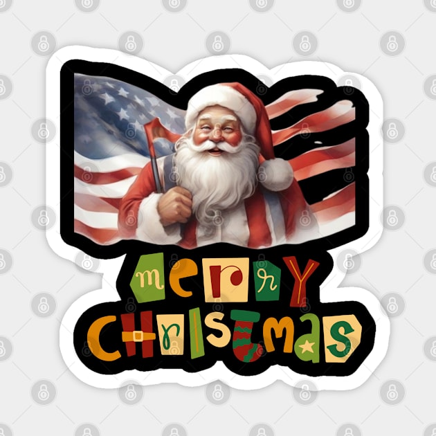 Usa flag merry christmas santa family friends, funny most likely Magnet by YuriArt