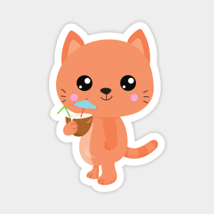 Hawaii Cat, Cute Cat, Orange Cat, Cocktail, Luau Magnet