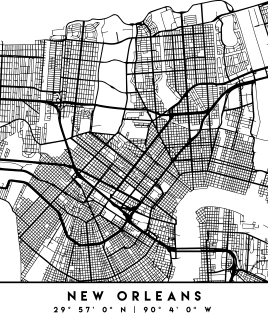 NEW ORLEANS LOUISIANA BLACK CITY STREET MAP ART Magnet