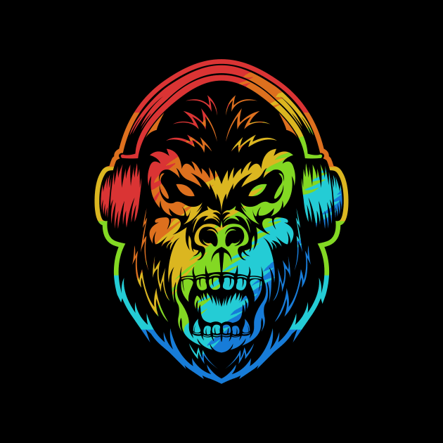 angry-gorilla-headphone-colorful-illustration by cartwrightshops