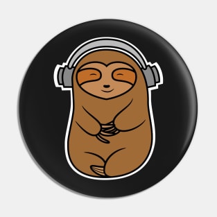 Cute Sloth Wearing Headphones Pin