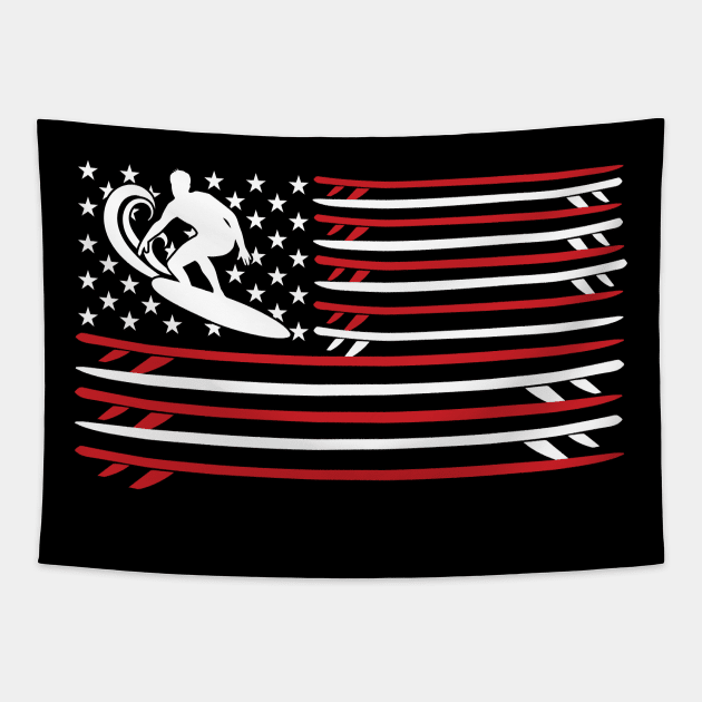 Surfer American flag Surfboard USA Flag Surfing Tapestry by UNXart