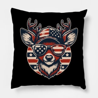 Deer Wearing Sunglass American Flag USA Pillow