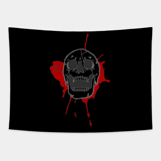 ATH Black Skull with logo Tapestry by All The Horror
