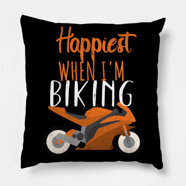 Motorcycle happyest biker Pillow by maxcode