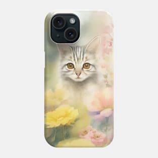 Striped Cat in the Flower Garden Soft Pastel Colors Phone Case