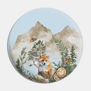 Mountain Forest Red Fox Watercolor Pin